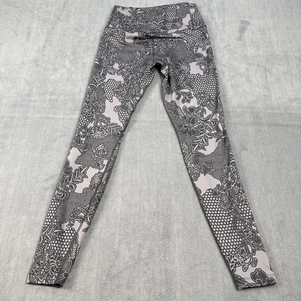 Nike Leggings Women's Small Gray Black Lace Floral Printed Athletic Stretch